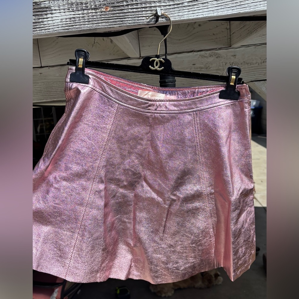 Love Shack Fancy Dornie Pink Metallic Skirt Medium US 6 Lambskin originally $495